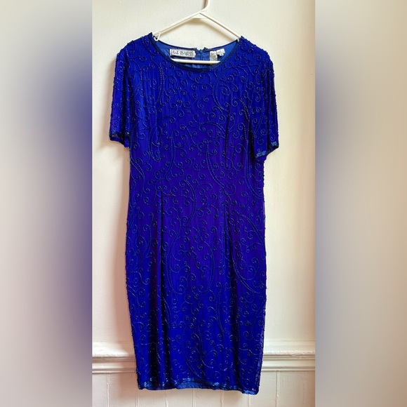 Dresses & Skirts - AJ Bari 💙 Cobalt Blue 100% silk Beaded Cocktail Dress size 14